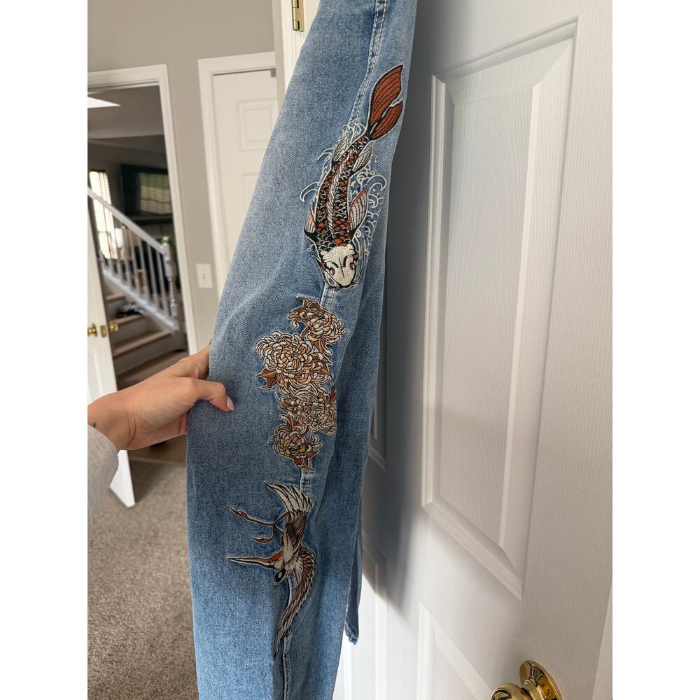 Ninth Idle Hall Y2K Inspired Koi Fish Embroidered Jeans - Picture 2 of 10